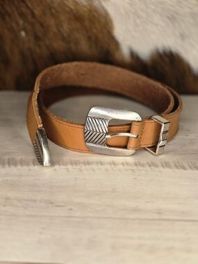 Tan Leather Belt with Silver Buckle